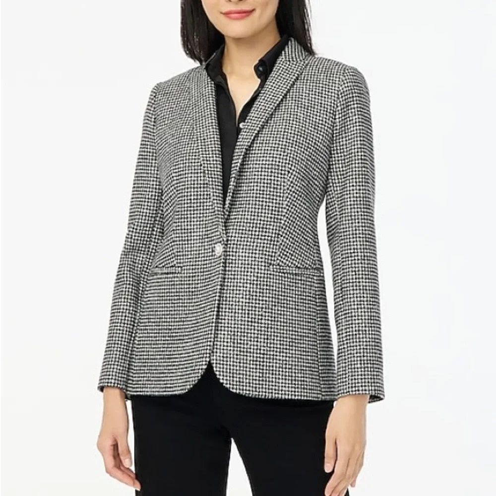NWT J. Crew Factory Petite sparkle houndstooth one-button blazer